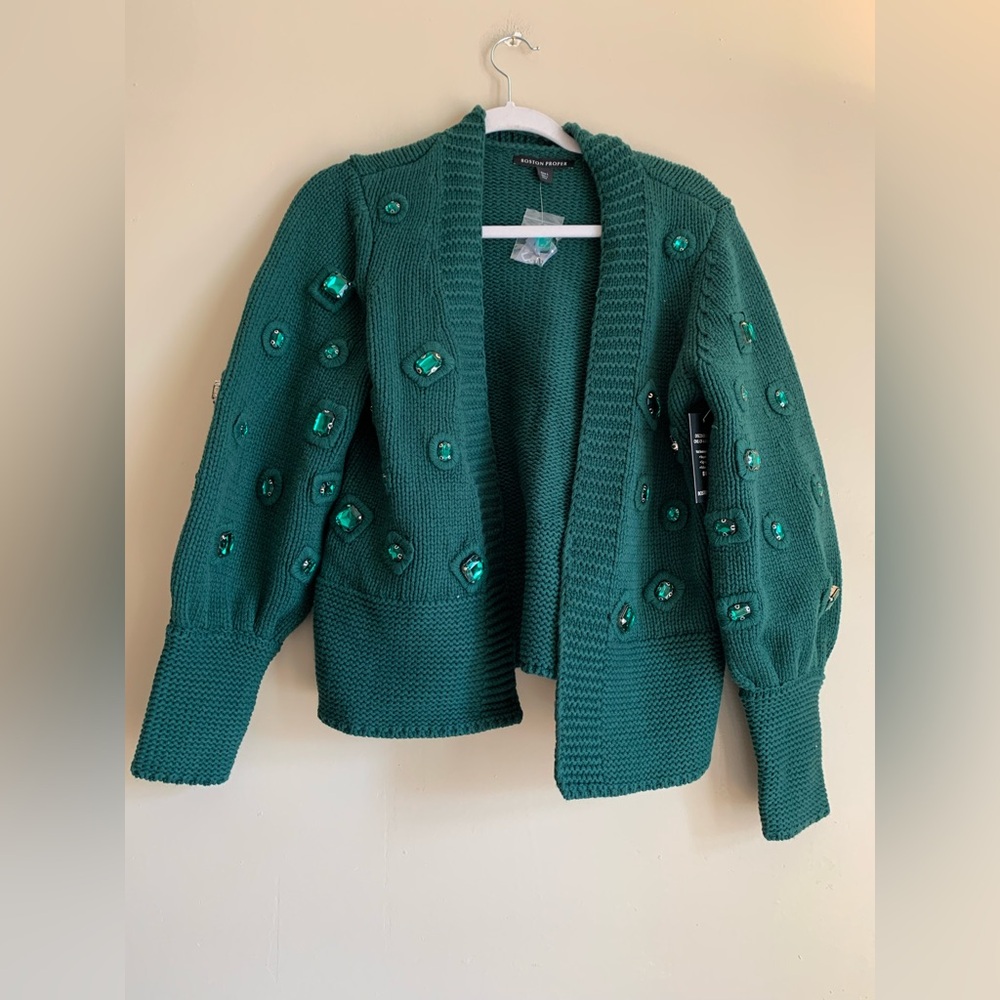 NWT Boston Proper Jewel Dark Green Knit Cardigan Sweater Women’s Large Winter